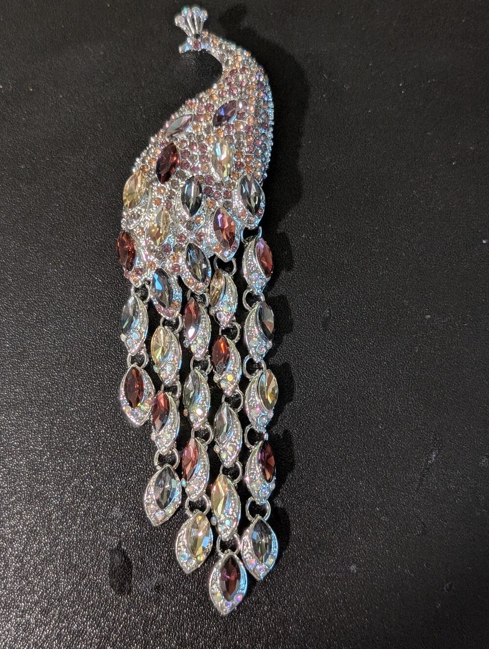 Crystal Peacock Tassel Brooch - Multicolor